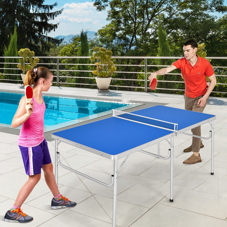 60 Inch Portable Tennis Ping Pong Folding Table with Accessories-BlueCostway Gallery View 2 of 12
