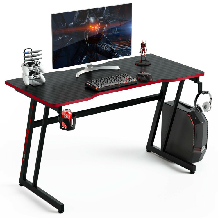 47.5 Inch Z-Shaped Computer Gaming Desk with Handle Rack-RedCostway Gallery View 7 of 12