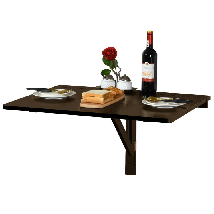 31.5 x 23.5 Inch Wall Mounted Folding Table for Small Spaces-BrownCostway Gallery View 12 of 12