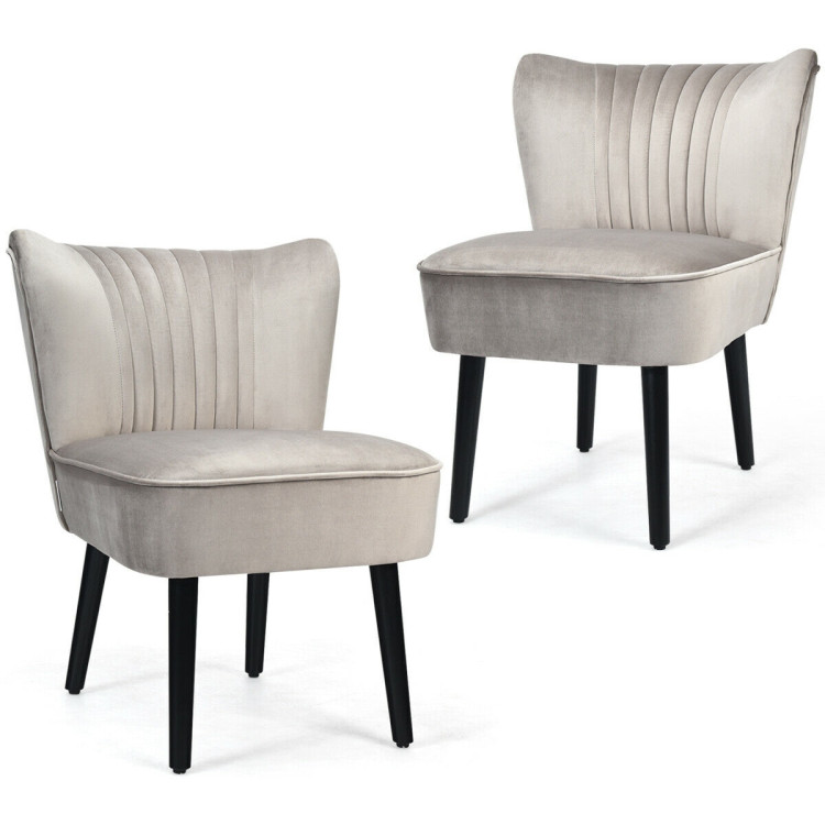 Set of 2 Upholstered Modern Leisure Club Chairs with Solid Wood Legs-BrownCostway Gallery View 4 of 12
