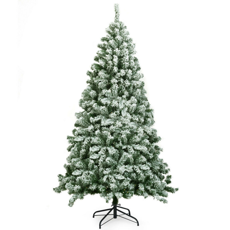 6 Feet Snow Flocked Artificial Christmas Tree Hinged with 928 TipsCostway Gallery View 1 of 10