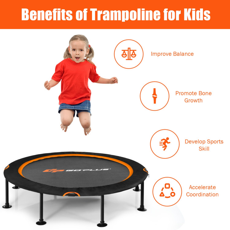 47 Inch Folding Trampoline with Safety Pad for Kids and Adults-OrangeCostway Gallery View 8 of 9