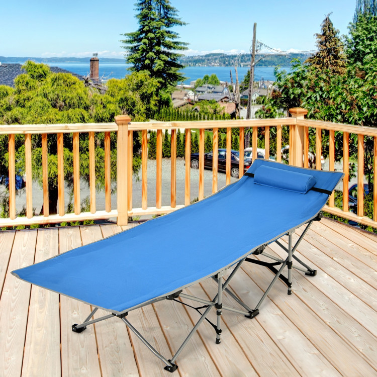Folding Camping Cot with Side Storage Pocket Detachable Headrest-BlueCostway Gallery View 1 of 12