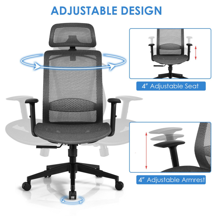 Height Adjustable Ergonomic High Back Mesh Office Chair with Hange-GrayCostway Gallery View 8 of 12