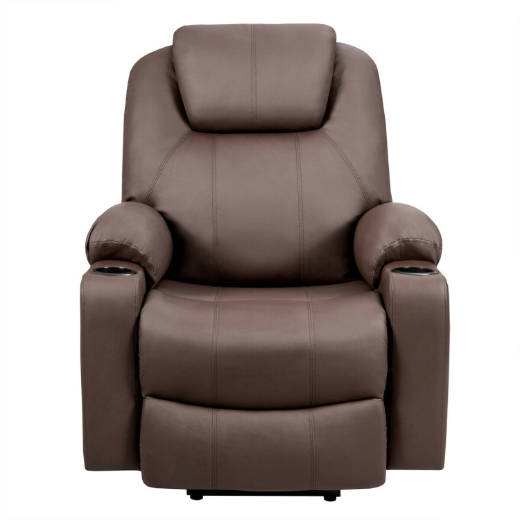 Electric Power Lift Leather Massage Sofa-BrownCostway Gallery View 8 of 11