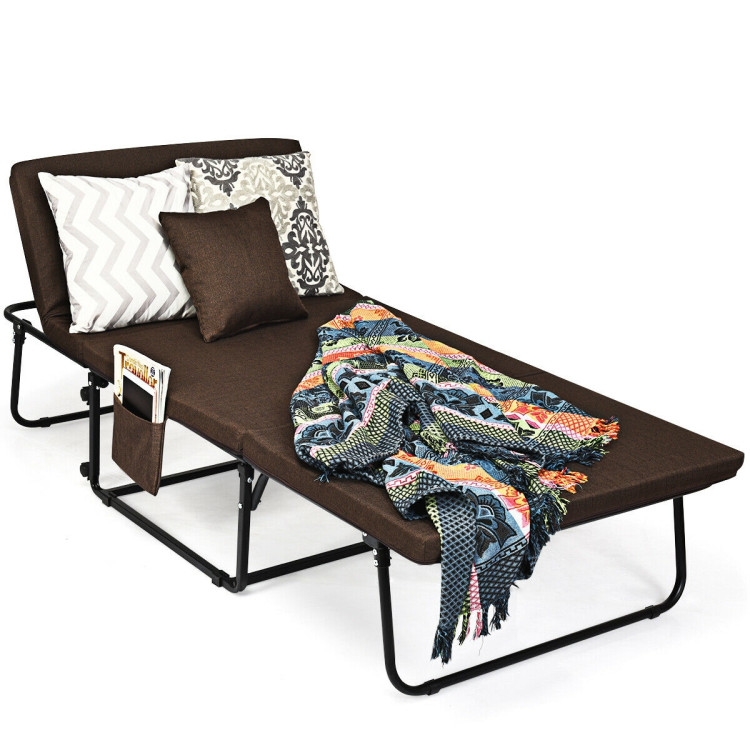 Folding Guest Sleeper Bed w/6 Position Adjustment-BrownCostway Gallery View 9 of 12