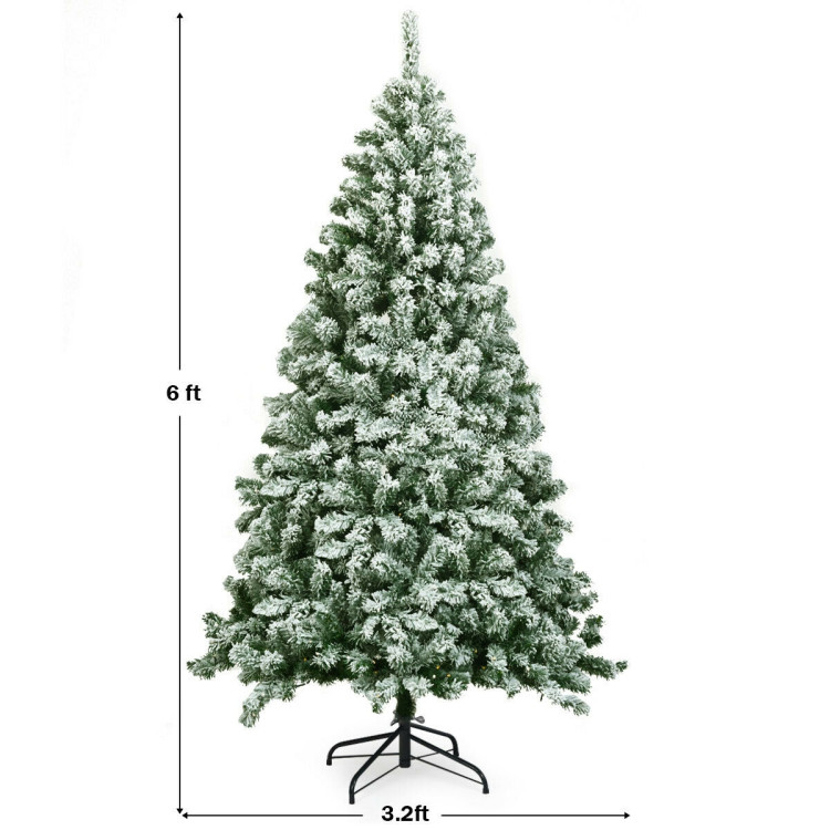 6 Feet Snow Flocked Artificial Christmas Tree Hinged with 928 TipsCostway Gallery View 4 of 10
