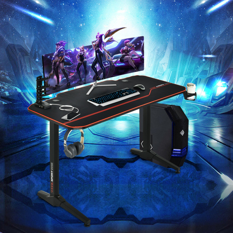 55 Inch Gaming Desk with Free Mouse Pad with Carbon Fiber SurfaceCostway Gallery View 11 of 12