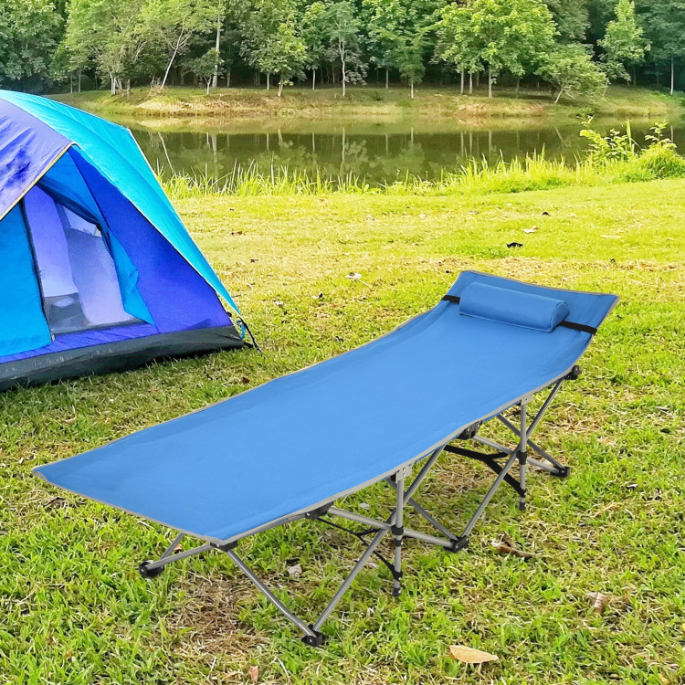Folding Camping Cot with Side Storage Pocket Detachable Headrest-BlueCostway Gallery View 6 of 12