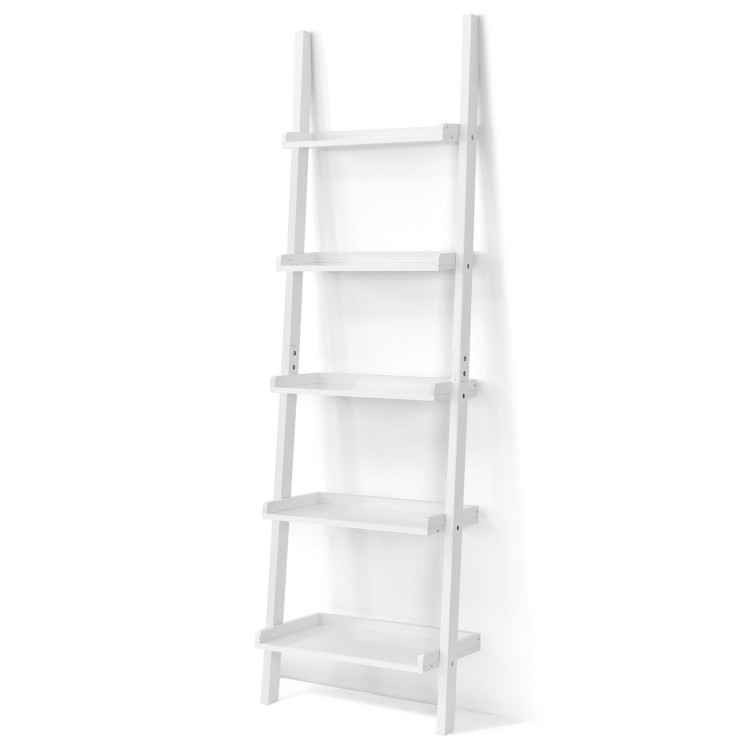  5-Tier Wall-leaning Ladder Shelf  Display Rack for Plants and Books-WhiteCostway Gallery View 3 of 12