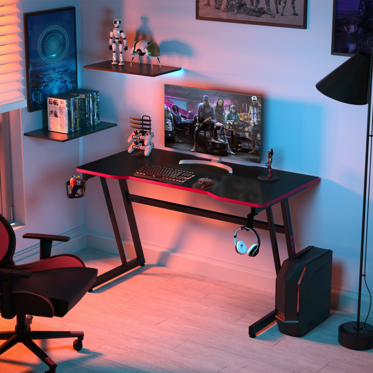 47.5 Inch Z-Shaped Computer Gaming Desk with Handle Rack-RedCostway Gallery View 6 of 12