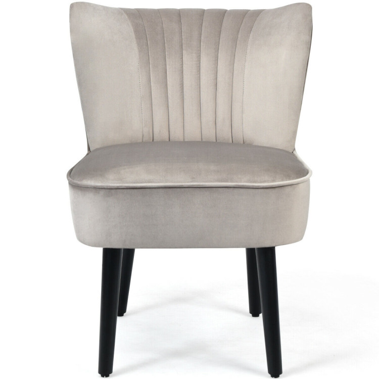 Set of 2 Upholstered Modern Leisure Club Chairs with Solid Wood Legs-BrownCostway Gallery View 6 of 12