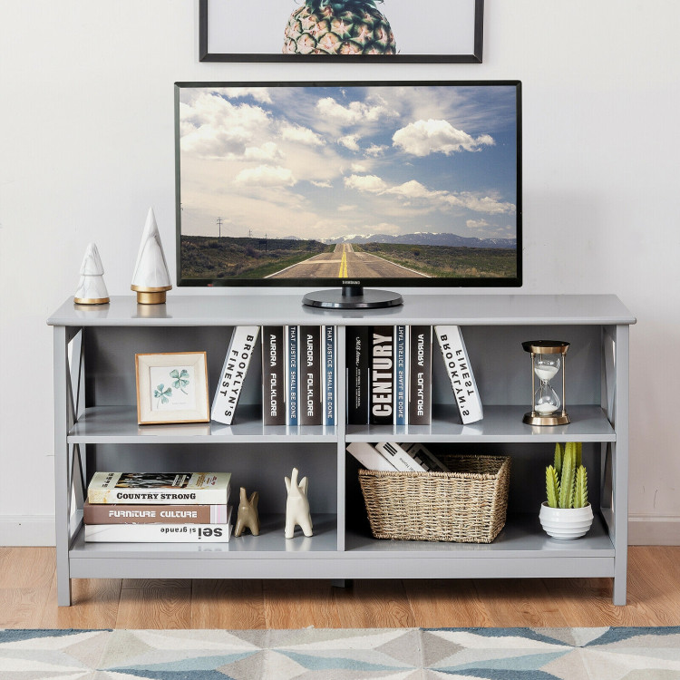 Wooden TV Stand Entertainment for TVs up to 55 Inch with X-Shaped Frame-GrayCostway Gallery View 6 of 12