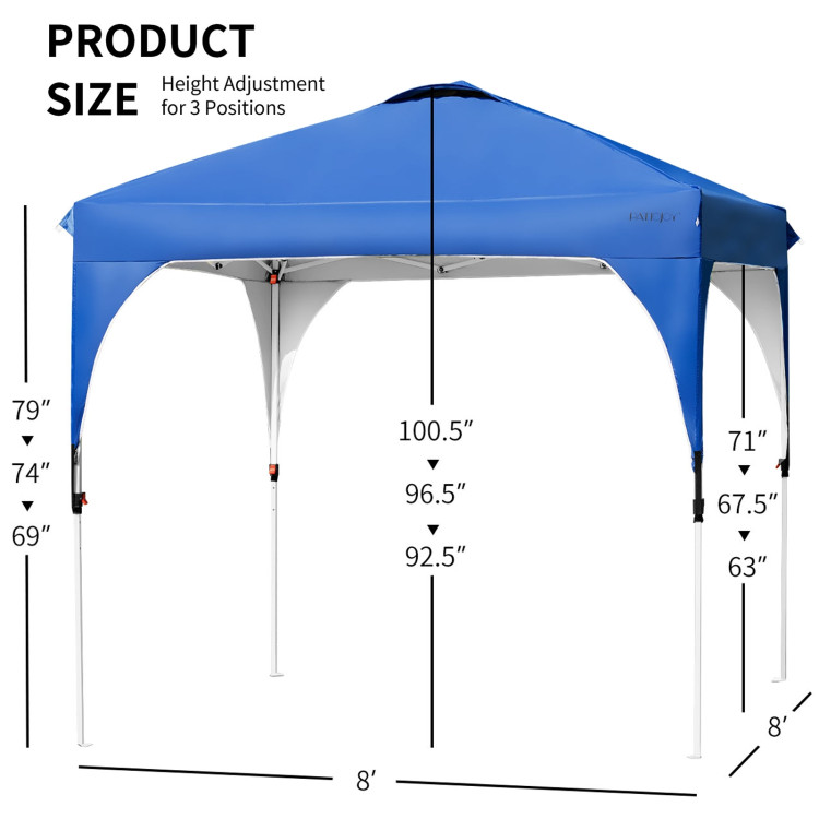 8 x 8 Feet Outdoor Pop Up Tent Canopy Camping Sun Shelter with Roller Bag-BlueCostway Gallery View 5 of 12