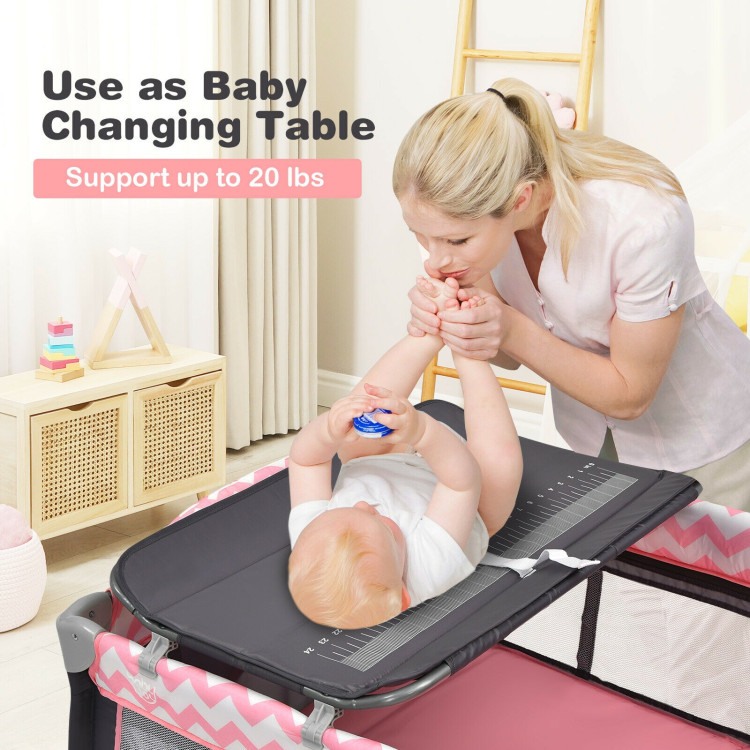 3-in-1 Portable Baby Playard with Zippered Door and Toy Bar-PinkCostway Gallery View 8 of 13