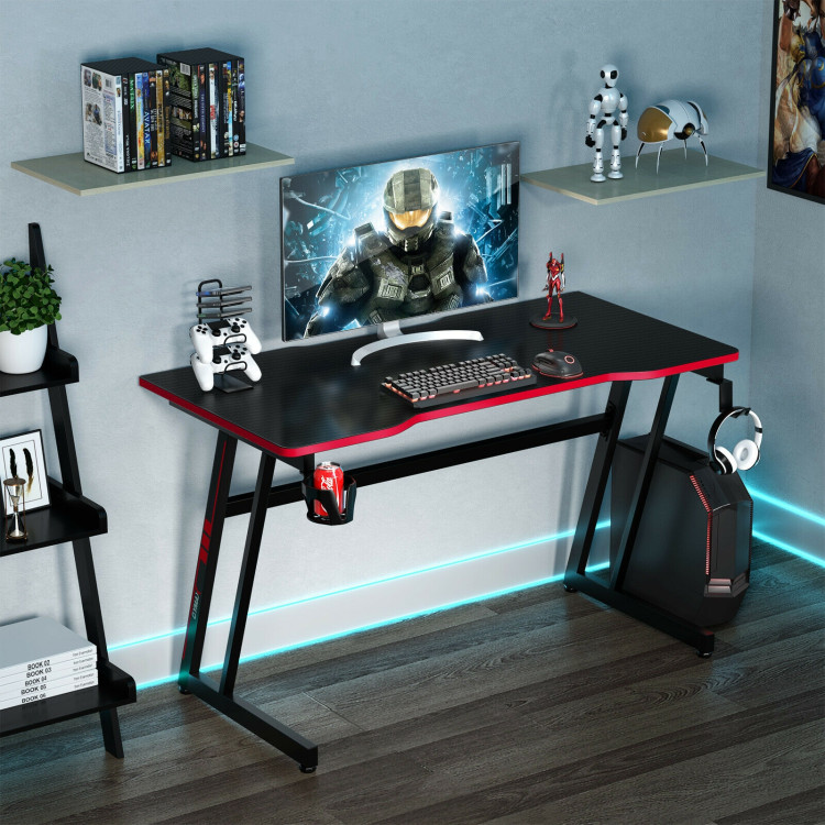 47.5 Inch Z-Shaped Computer Gaming Desk with Handle Rack-RedCostway Gallery View 1 of 12