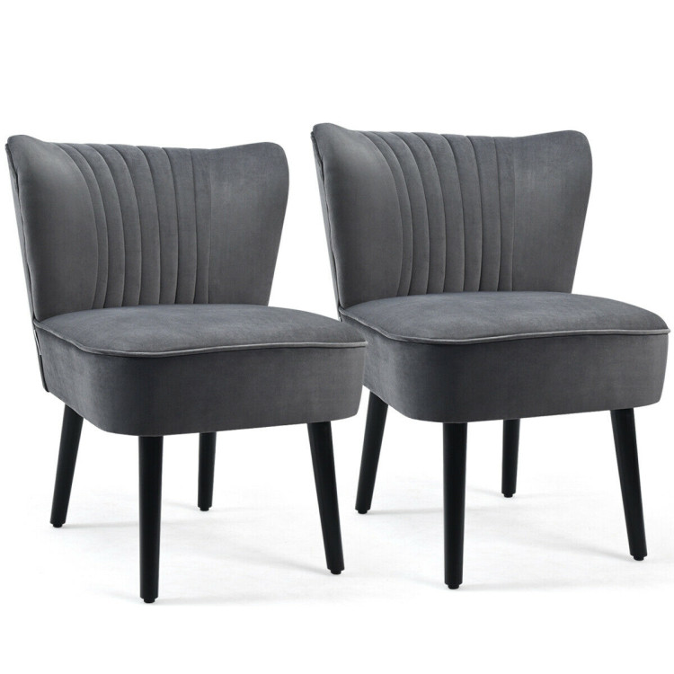 Set of 2 Upholstered Modern Leisure Club Chairs with Solid Wood Legs-GrayCostway Gallery View 7 of 12
