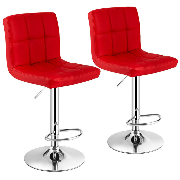 Set of 2 Square Swivel Adjustable PU Leather Bar Stools with Back and Footrest-RedCostway Gallery View 1 of 12