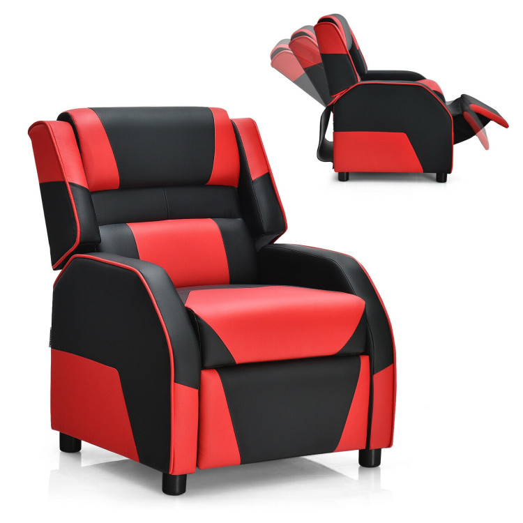 Kids Youth PU Leather Gaming Sofa Recliner with Headrest and Footrest-RedCostway Gallery View 4 of 14