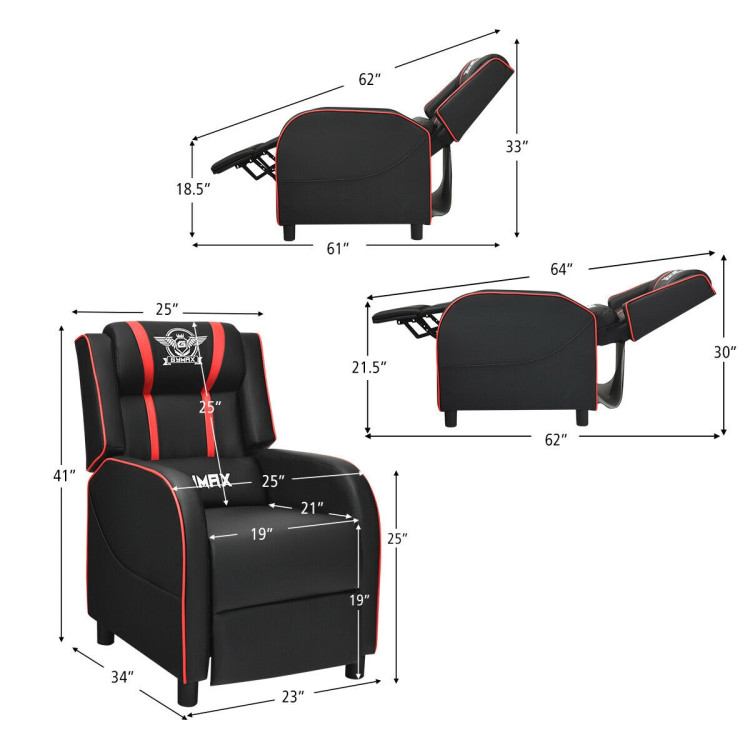 Massage Racing Gaming Single Recliner Chair-RedCostway Gallery View 5 of 13