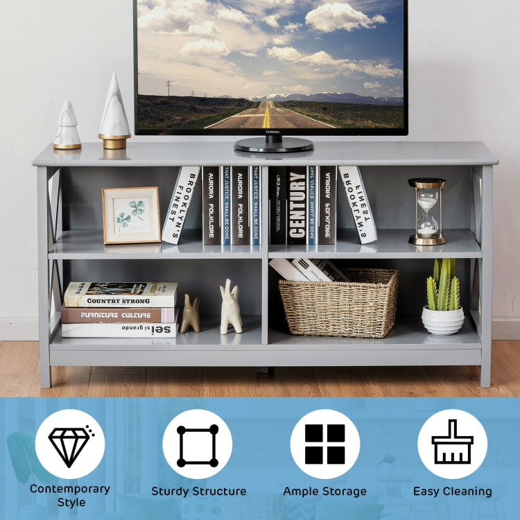 Wooden TV Stand Entertainment for TVs up to 55 Inch with X-Shaped Frame-GrayCostway Gallery View 3 of 12