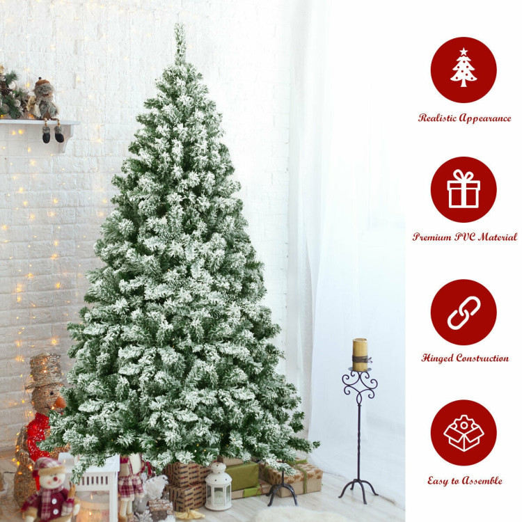 6 Feet Snow Flocked Artificial Christmas Tree Hinged with 928 TipsCostway Gallery View 6 of 10