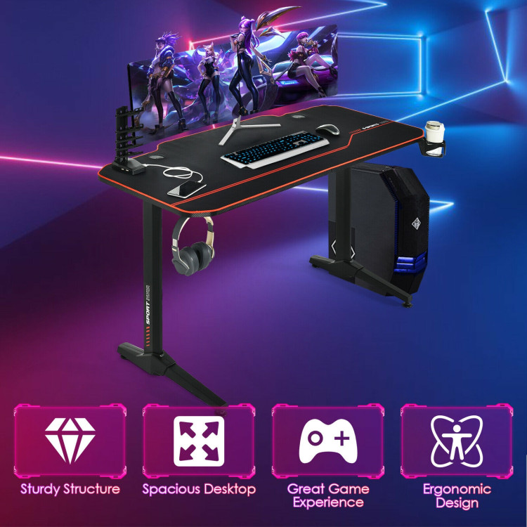 55 Inch Gaming Desk with Free Mouse Pad with Carbon Fiber SurfaceCostway Gallery View 5 of 12