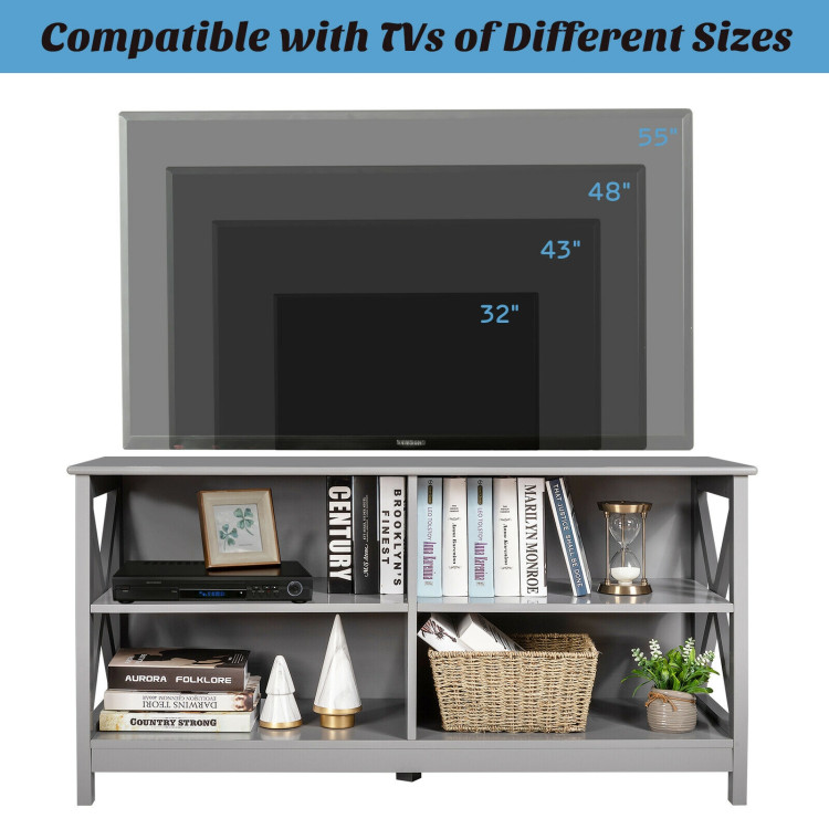 Wooden TV Stand Entertainment for TVs up to 55 Inch with X-Shaped Frame-GrayCostway Gallery View 11 of 12