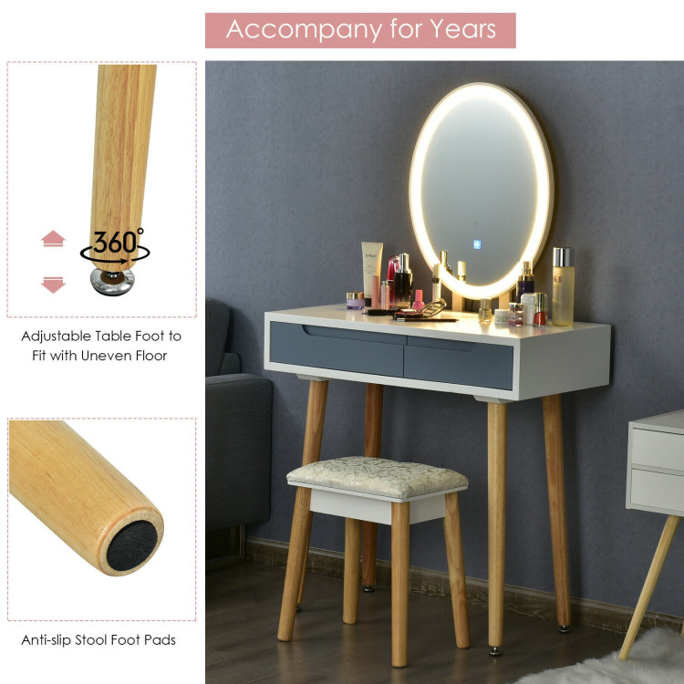 Touch Screen Vanity Makeup Table Stool Set with Lighted Mirror-GrayCostway Gallery View 12 of 12