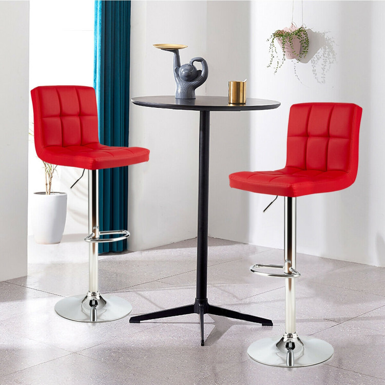 Set of 2 Square Swivel Adjustable PU Leather Bar Stools with Back and Footrest-RedCostway Gallery View 2 of 12