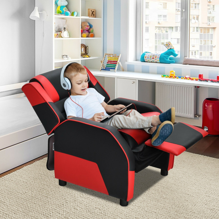 Kids Youth PU Leather Gaming Sofa Recliner with Headrest and Footrest-RedCostway Gallery View 3 of 14