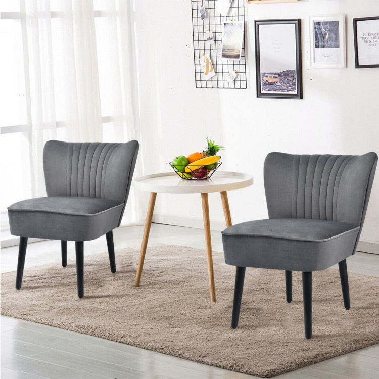 Set of 2 Upholstered Modern Leisure Club Chairs with Solid Wood Legs-GrayCostway Gallery View 1 of 12