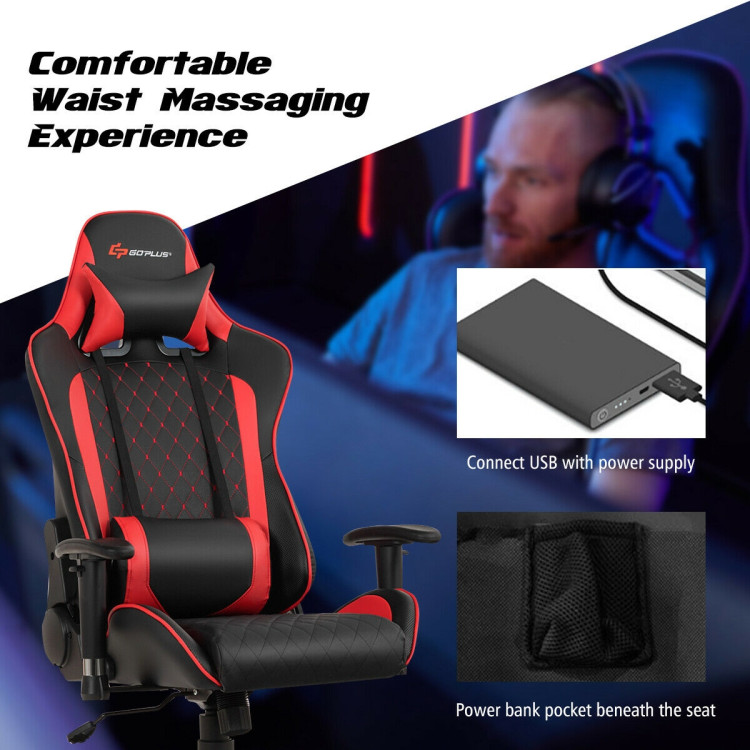 Gaming Chair Fabric with Pocket Spring Cushion, Massage Game Chair Cloth  with Headrest, Ergonomic Computer Chair with Footrest 290LBS, Light Grey