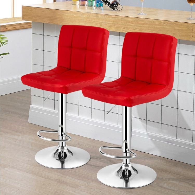 Set of 2 Square Swivel Adjustable PU Leather Bar Stools with Back and Footrest-RedCostway Gallery View 6 of 12
