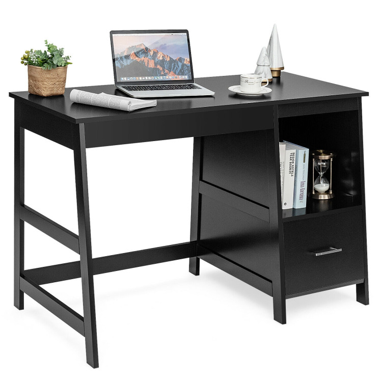 47.5 Inch Modern Home Computer Desk with 2 Storage Drawers-BlackCostway Gallery View 5 of 12