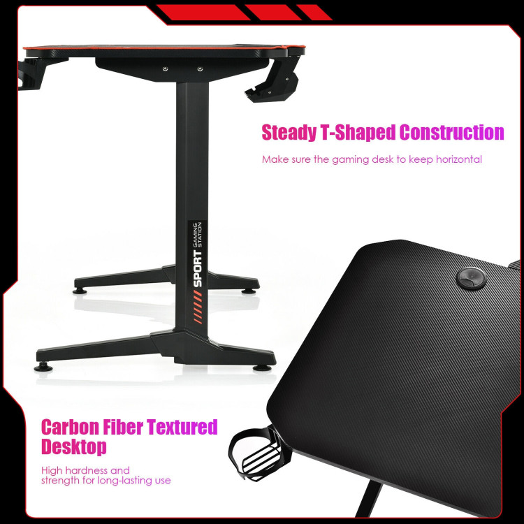 55 Inch Gaming Desk with Free Mouse Pad with Carbon Fiber SurfaceCostway Gallery View 8 of 12