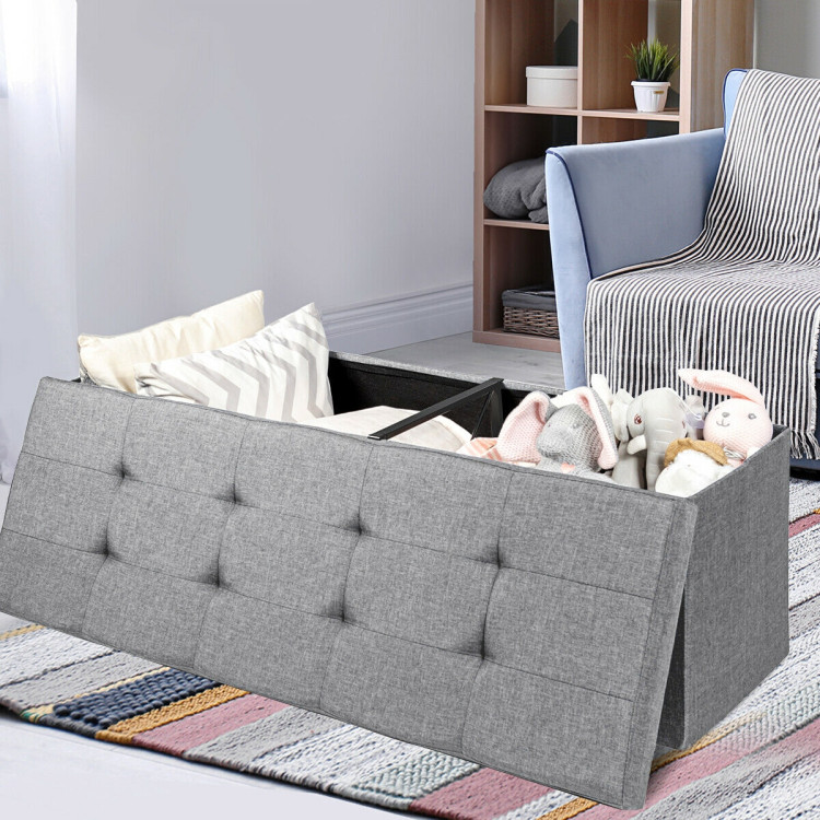Fabric Folding Storage with Divider Bed End Bench-Light GrayCostway Gallery View 6 of 11