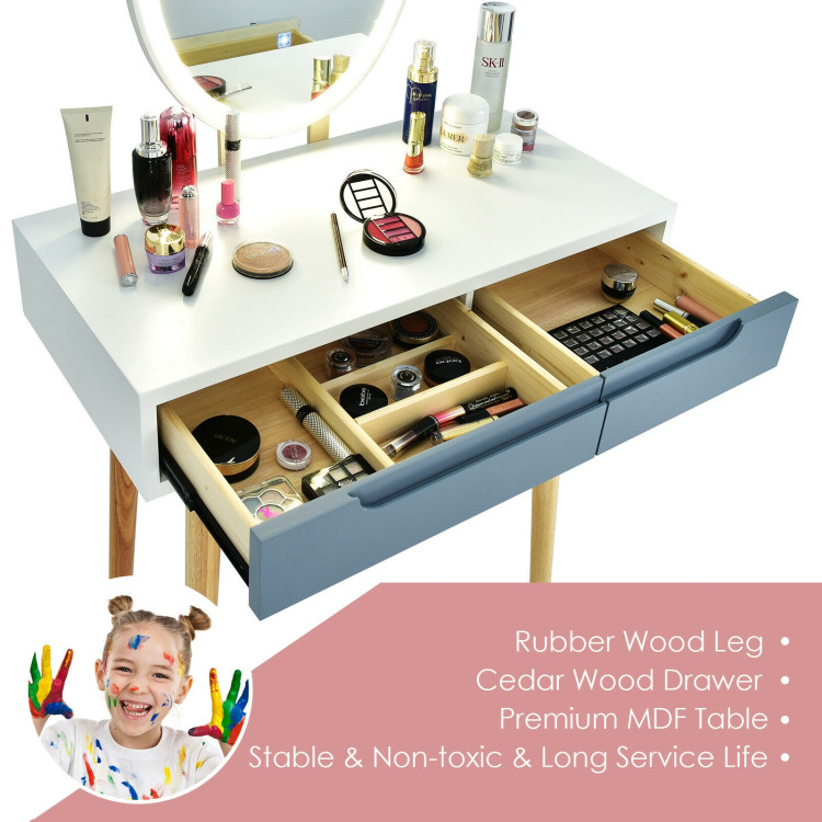 Touch Screen Vanity Makeup Table Stool Set with Lighted Mirror-GrayCostway Gallery View 5 of 12