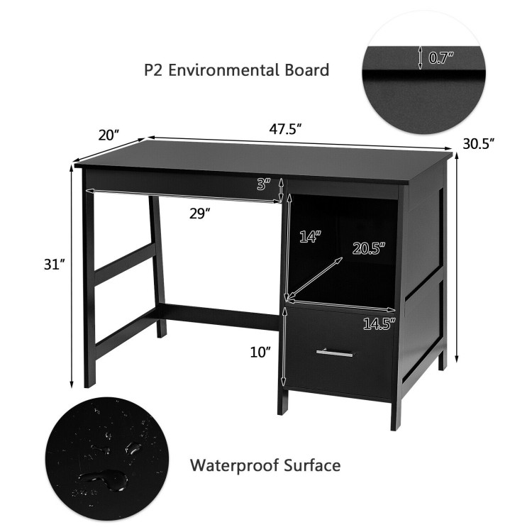 47.5 Inch Modern Home Computer Desk with 2 Storage Drawers-BlackCostway Gallery View 10 of 12