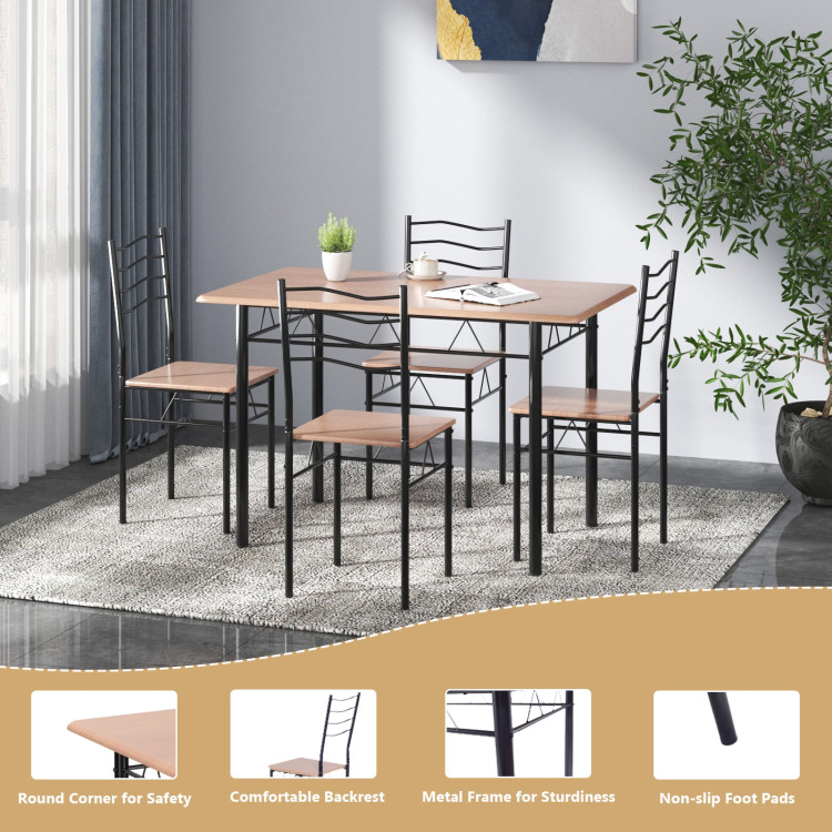 5 pcs Wood Metal Dining Table Set with 4 ChairsCostway Gallery View 11 of 11