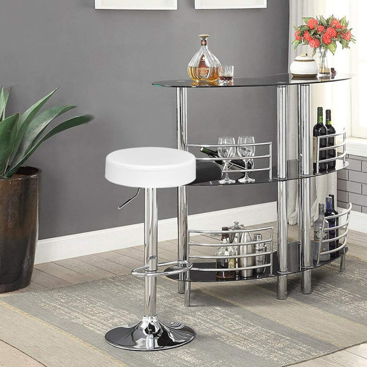 Set of 2 Adjustable Round PU Leather Swivel Barstool with Chrome Footrest-WhiteCostway Gallery View 7 of 9