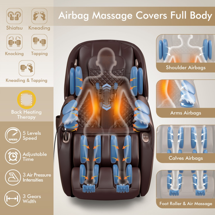 Full Body Zero Gravity Massage Chair Recliner with SL Track-BrownCostway Gallery View 2 of 11