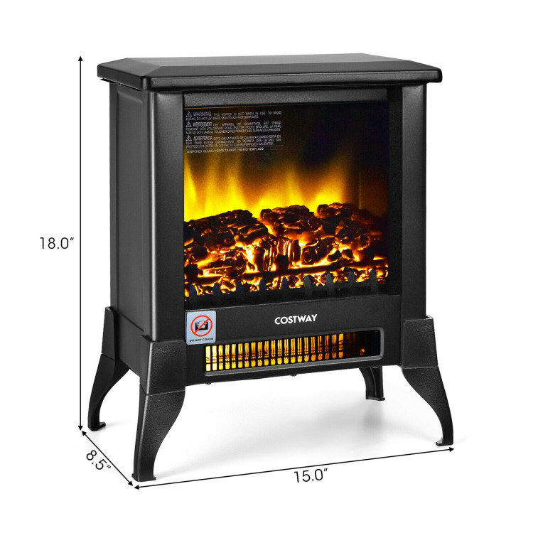 Compact Portable Space Heater with Realistic Flame Effect-BlackCostway Gallery View 4 of 9