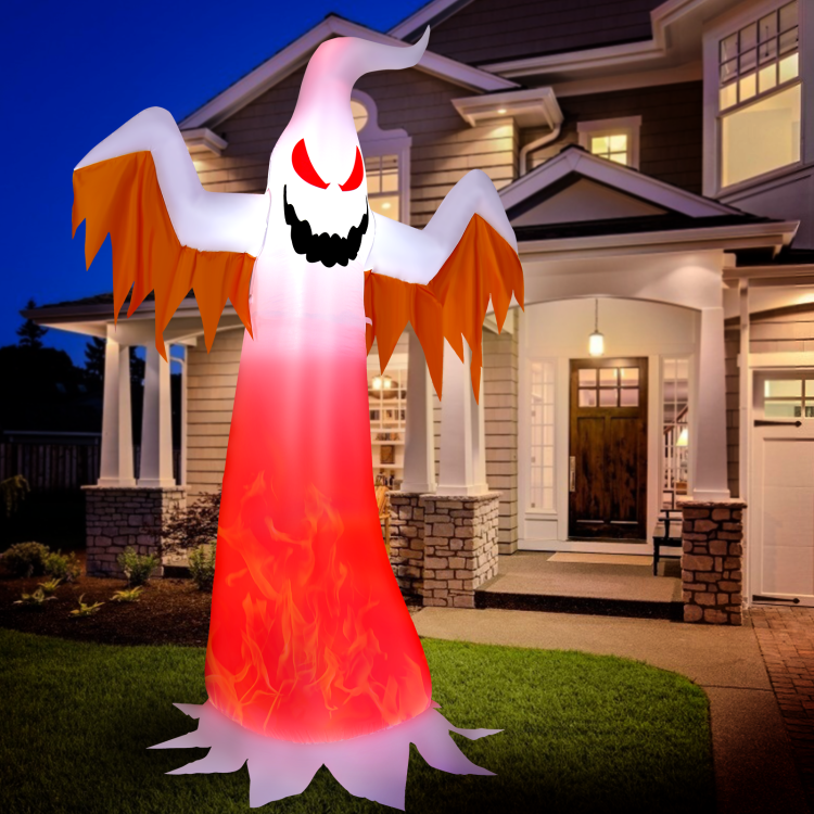 8 Feet Halloween Inflatable Ghost with Rotatable Flame LED Lights - Costway