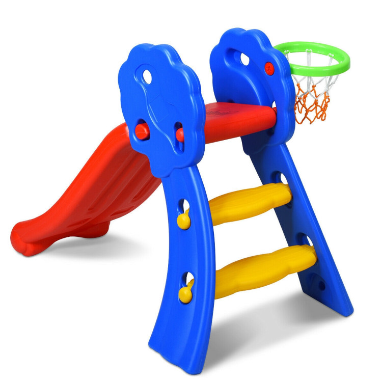 2 Step Children Folding Slide with Basketball HoopCostway Gallery View 6 of 12