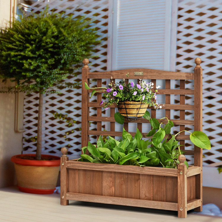 Solid Wood Planter Box with Trellis Weather-resistant OutdoorCostway Gallery View 6 of 7