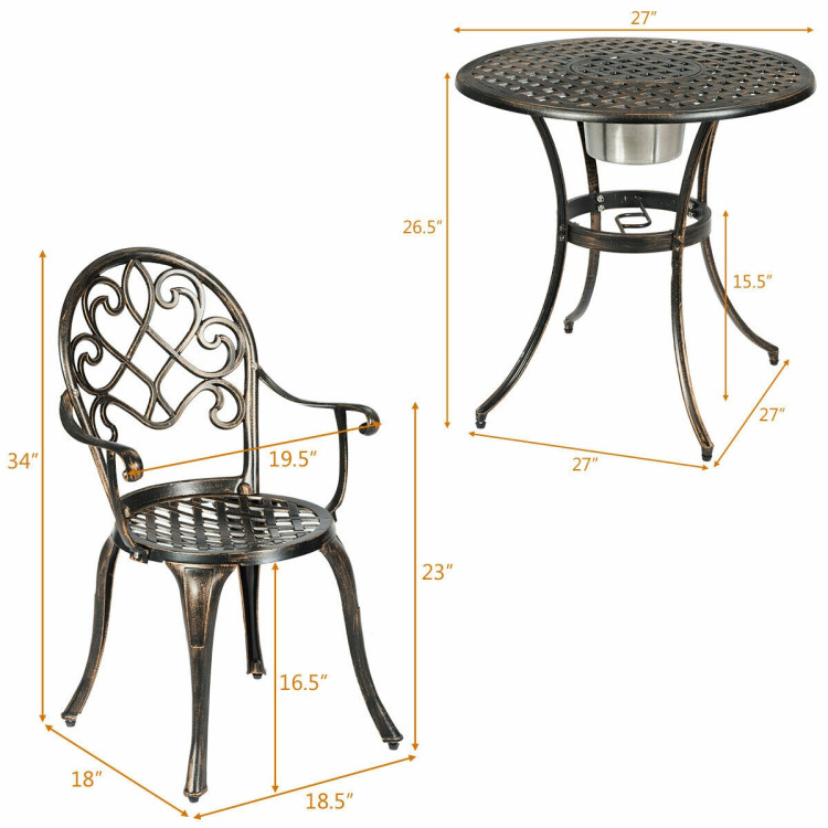 3 Pieces Outdoor Set Patio Bistro with Attached Removable Ice BucketCostway Gallery View 4 of 12