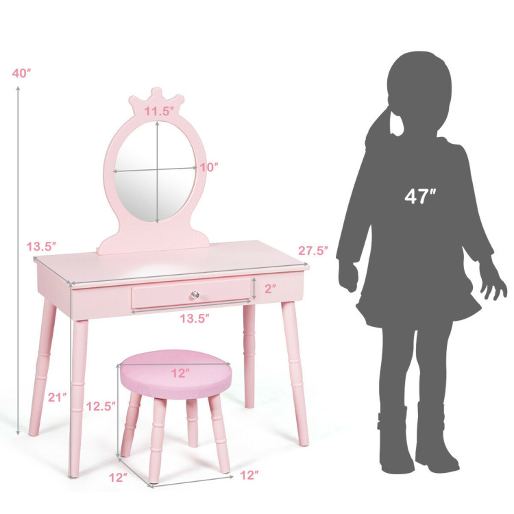 Kids Vanity Makeup Table and Chair Set Make Up StoolCostway Gallery View 5 of 12