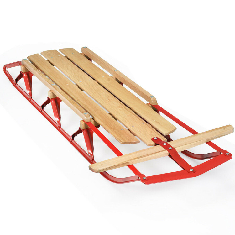 54 Inch Kids Wooden Snow Sled with Metal Runners and Steering BarCostway Gallery View 11 of 12