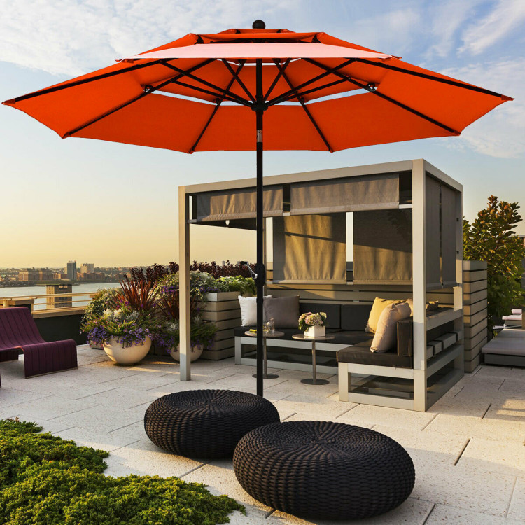 10ft 3 Tier Patio Umbrella Aluminum Sunshade Shelter Double Vented without Base-RedCostway Gallery View 3 of 12